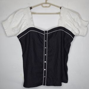 Vtg Empire Top 24W Smocked Square Neck Puffed Sleeve Zip Milkmaid Cottagecore